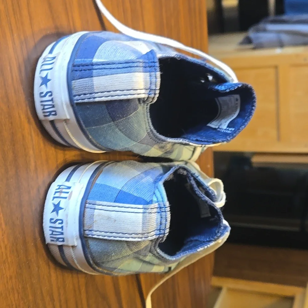 Converse Blue Plaid Athletic Shoes Mens Size 10 Womens Size 12 - Picture 5 of 7